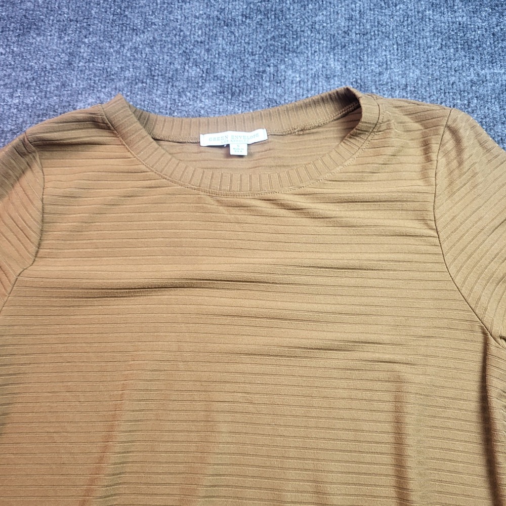 Green Envelope Los Angeles Mustard Yellow Ribbed 3/4 Sleeve Top Small Made in US - Picture 2 of 7